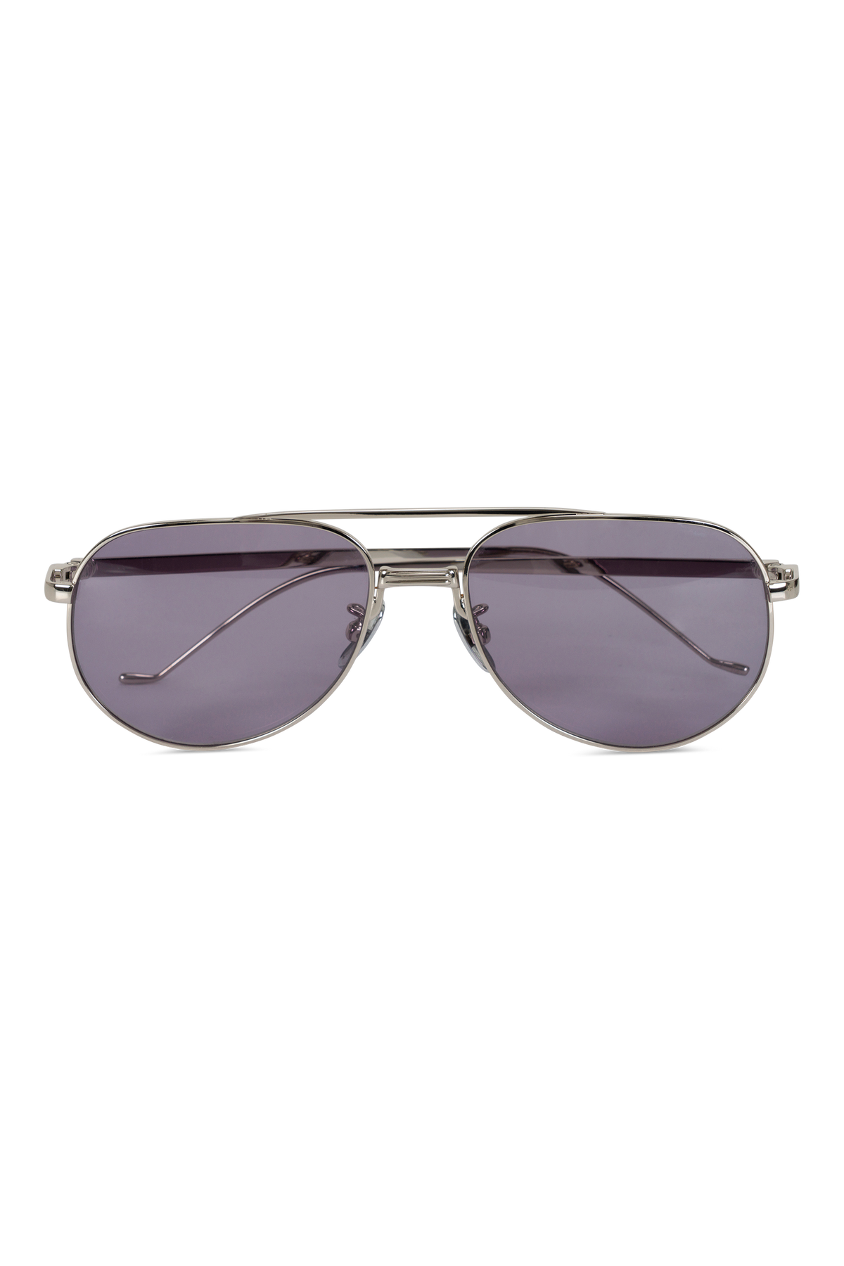 Aviator 001 sunglasses, silver frame with blue lenses, front view