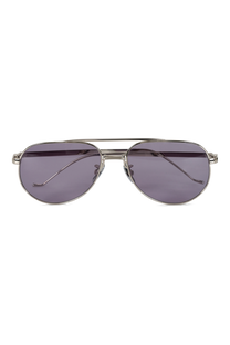 Aviator 001 sunglasses, silver frame with blue lenses, front view