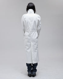 Canvas Overcoat in white duck canvas, back view on model
