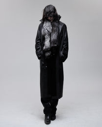 Daddy Leather Coat in black, full-length front view on model