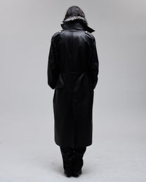 Daddy Leather Coat in black, back view on model
