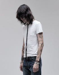 Cig Pocket Tee in white, side view on model