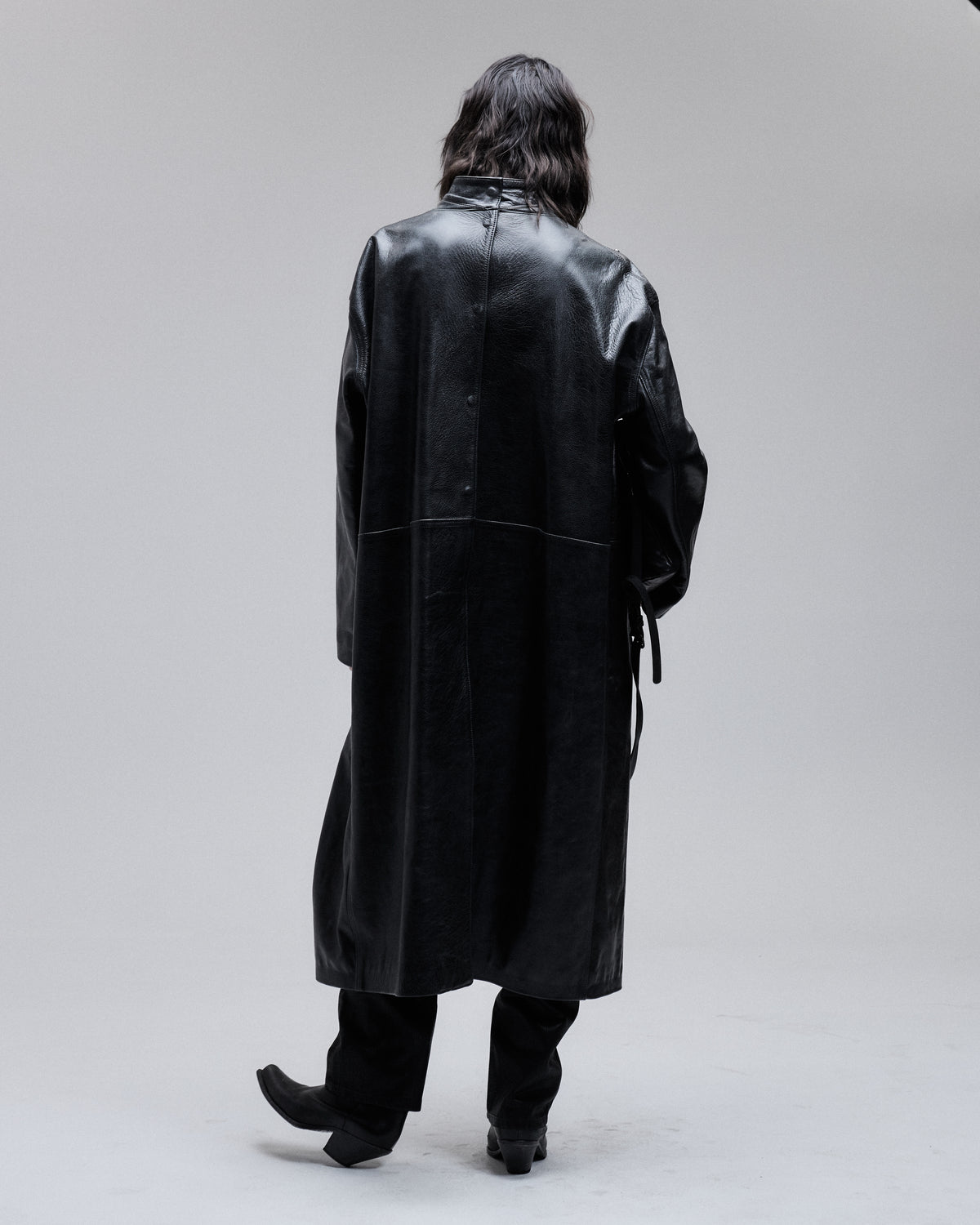 Jeffrey Coat in black, back three-quarter view on model