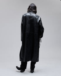 Jeffrey Coat in black, back three-quarter view on model
