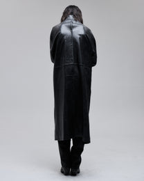Jeffrey Coat in black, back view on model