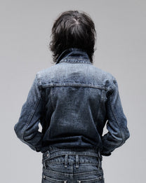 Hollywood Denim Jacket in washed blue, back view on model