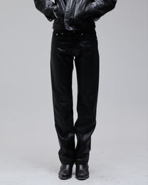 Waxed Hollywood Low-Rise jean in black, front view on model